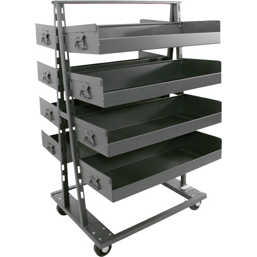 Double-Sided Heavy Duty A-Frame Cart with 8 Large Lipped Trays, 38" x 30" x 63", 2500 lbs. Capacity Meunier Outillage Industriel