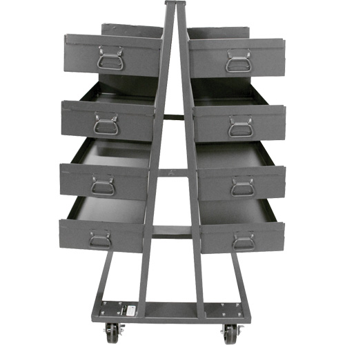 Double-Sided Heavy Duty A-Frame Cart with 8 Large Lipped Trays, 38" x 30" x 63", 2500 lbs. Capacity Meunier Outillage Industriel
