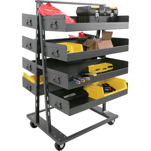 Double-Sided Heavy Duty A-Frame Cart with 8 Large Lipped Trays, 38" x 30" x 63", 2500 lbs. Capacity Meunier Outillage Industriel