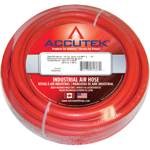 Red EPDM Industrial Air Hose Assembly, Air, Rubber, 1/2" dia. x 50', 200 psi, 1/2 NPT Meunier Outillage Industriel