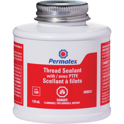 Thread Sealant with PTFE, Brush Top Bottle, 118 ml, -54°C - 150°C/-65°F - 300°F Meunier Outillage Industriel