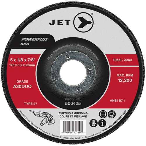 Meule/disque de coupe POWERPLUS DUO, 4" x 1/8", Arbre de 5/8", Type 27, Grain de A30DUO Meunier Outillage Industriel