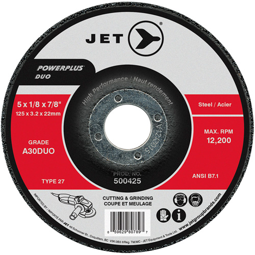 POWERPLUS DUO Cutting/Grinding Wheel, 5" x 1/8", 7/8" Arbor, Type 27, A30DUO Grit Meunier Outillage Industriel