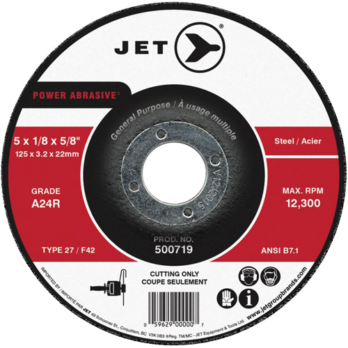 Power Abrasive Cut-Off Wheel, 4-1/2" x 1/8", 7/8" Arbor, Type 27, 13300 RPM Meunier Outillage Industriel