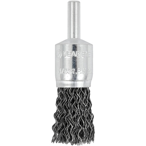 Brosse &agrave; fils cr&ecirc;p&eacute;s mont&eacute;e sur mandrin E050-20, 1/2", Fils 0,02", Tige 1/4" Meunier Outillage Industriel