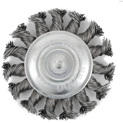 Brosse radiale &agrave; fils nou&eacute;s torsad&eacute;s mont&eacute; sur mandrin EKR275-20, 3", Fils ,02", Tige 1/4" Meunier Outillage Industriel