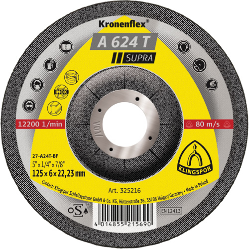 A 624 T Supra Kronenflex&reg; Grinding Disc, 5" x 1/4", 7/8" Arbor Meunier Outillage Industriel