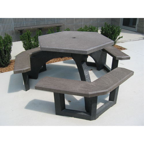 Recycled Plastic Hexagon Picnic Tables, 78" L x 78" W, Brown Meunier Outillage Industriel