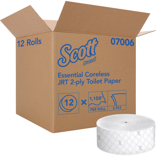 Scott&reg; Essential Toilet Paper, Jumbo/Coreless Roll, 2 Ply, 1150' Length, White Meunier Outillage Industriel