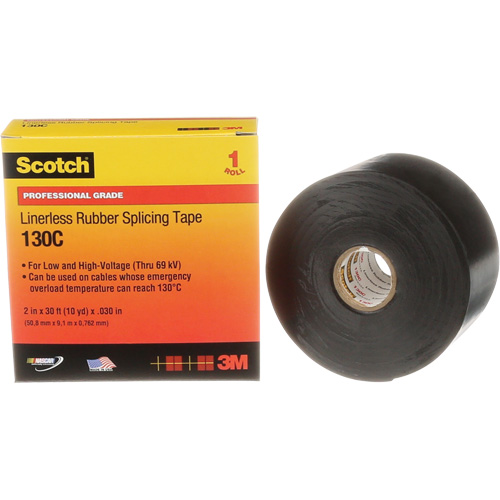 Ruban d'&eacute;pissage sans support en caoutchouc de calibre professionnel Scotch, 50,8 mm (2") la x 9 m (30') lo, 30 mils, Noir Meunier Outillage Industriel