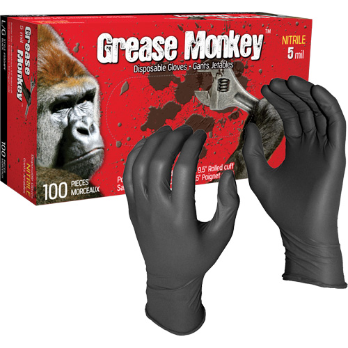 Grease Monkey&reg; Disposable Gloves, Large, Nitrile, 5-mil, Powder-Free, Black Meunier Outillage Industriel