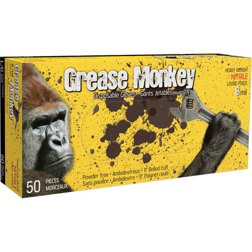 Grease Monkey&reg; Gloves, Large, Nitrile, 8-mil, Powder-Free, Black Meunier Outillage Industriel