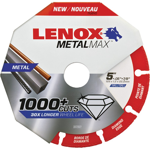 MetalMax Cut-Off Wheel, 5" x 0.05", 7/8" Arbor, Type 1, Diamond, 12200 RPM Meunier Outillage Industriel