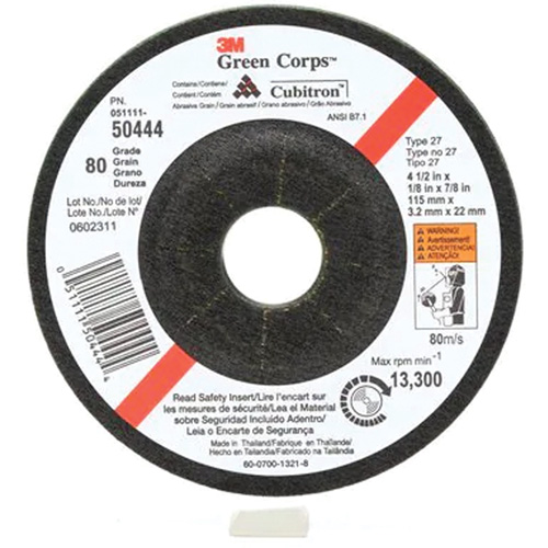 Meule flexible Green Corps, 4-1/2" x 1/8", Arbre 7/8", C&eacute;ramique, Type 27 Meunier Outillage Industriel