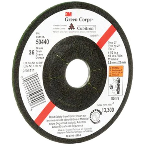 Meule flexible Green Corps, 4-1/2" x 1/8", Arbre 7/8", C&eacute;ramique, Type 27 Meunier Outillage Industriel