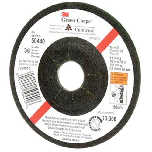 Meule flexible Green Corps, 4-1/2" x 1/8", Arbre 7/8", C&eacute;ramique, Type 27 Meunier Outillage Industriel