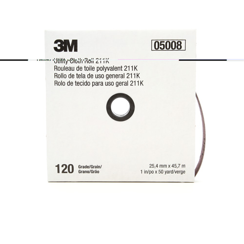 Rouleau de toile abrasive utilitaire 211K, Oxyde d'aluminium, 1" la x 150' lo, Grain 120 Meunier Outillage Industriel