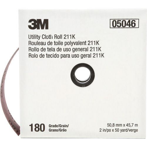 Rouleau de toile abrasive utilitaire 211K, Oxyde d'aluminium, 2" la x 150' lo, Grain 180 Meunier Outillage Industriel