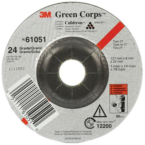 Meule flexible Green Corps, 5" x 1/4", Arbre 7/8", C&eacute;ramique, Type 1 Meunier Outillage Industriel