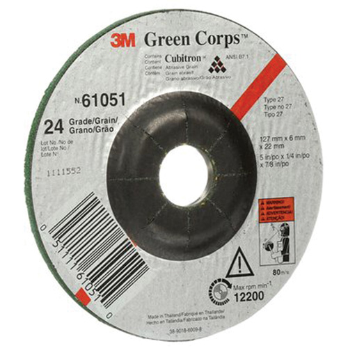 Meule flexible Green Corps, 5" x 1/4", Arbre 7/8", C&eacute;ramique, Type 1 Meunier Outillage Industriel
