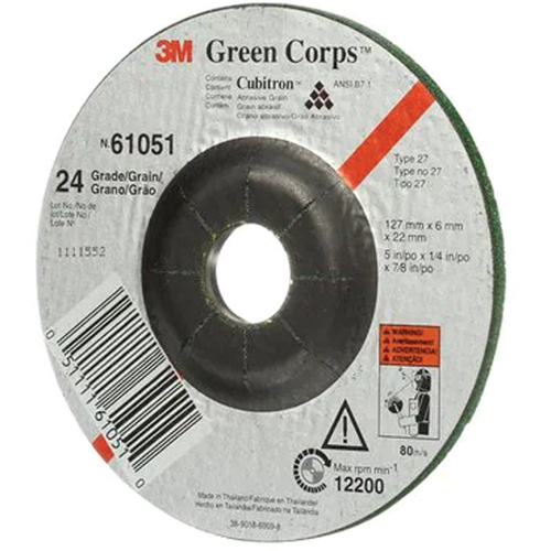 Meule flexible Green Corps, 5" x 1/4", Arbre 7/8", C&eacute;ramique, Type 1 Meunier Outillage Industriel