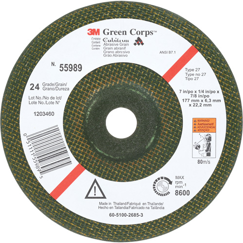 Meule flexible Green Corps, 7" x 1/4", Arbre 7/8", C&eacute;ramique, Type 1 Meunier Outillage Industriel
