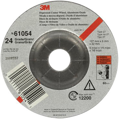 Depressed Centre Grinding Wheel, 5" x 27, Aluminum Oxide Meunier Outillage Industriel
