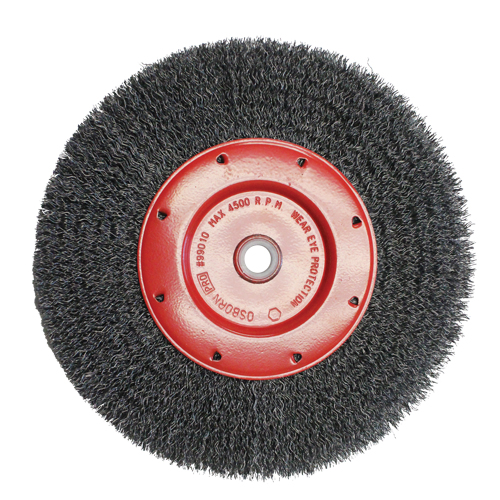 Economy Crimped Wire Wheel Brushes - Narrow Face, 6" Dia., 0.014 Fill, 2" Arbor Meunier Outillage Industriel