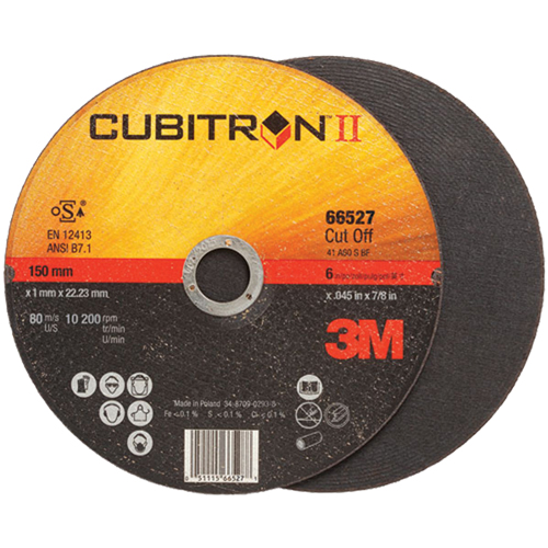Meule &agrave; tronçonner Cubitron II, 6" x 0,045"/0,05", Arbre de 7/8", Type 27, C&eacute;ramique, 10 200 Tr/min Meunier Outillage Industriel