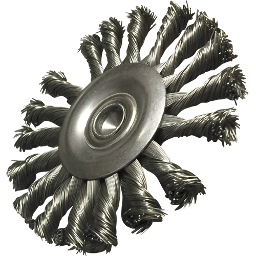 Brosses mont&eacute;es &agrave; fils nou&eacute;s circulaires, 3-1/2" dia., dia. Des fils 0,014", Tige 1/4" Meunier Outillage Industriel
