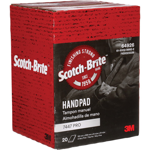 Scotch-Brite 7447 Hand Pads, Aluminum Oxide, 9" x 6", Very Fine Grit Meunier Outillage Industriel