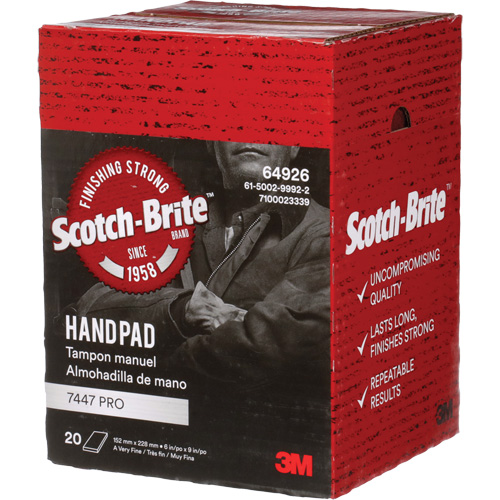 Scotch-Brite 7447 Hand Pads, Aluminum Oxide, 9" x 6", Very Fine Grit Meunier Outillage Industriel