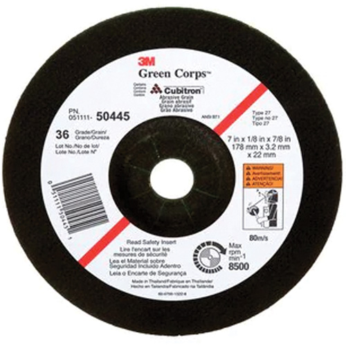 Meule &agrave; moyeu d&eacute;port&eacute; Green Corps, 7" x 1/8", Arbre 7/8", C&eacute;ramique, Type 27 Meunier Outillage Industriel