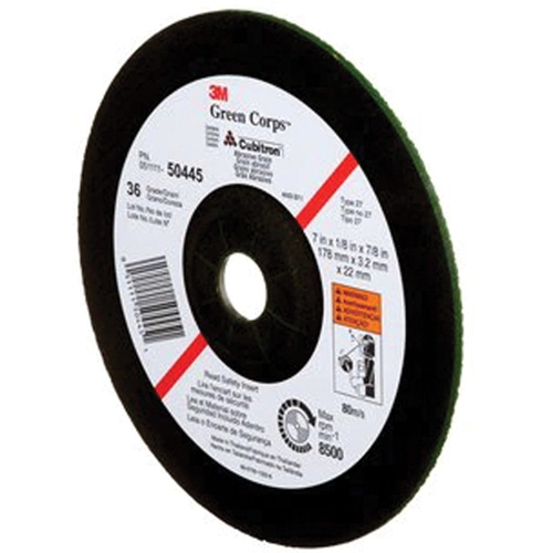 Meule &agrave; moyeu d&eacute;port&eacute; Green Corps, 7" x 1/8", Arbre 7/8", C&eacute;ramique, Type 27 Meunier Outillage Industriel
