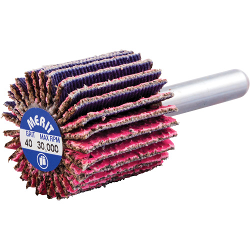 Mini-meule &agrave; lamelles mont&eacute;e sur tige, C&eacute;ramique d'alumine, Grain 40, 1" x 1" x 1/4" Meunier Outillage Industriel