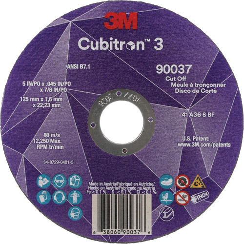 Cubitron 3 Cut-Off Wheel, 5" x 0.045", 7/8" Arbor, Type 1, Ceramic, 12250 RPM Meunier Outillage Industriel