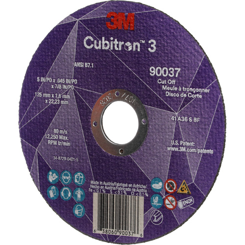 Cubitron 3 Cut-Off Wheel, 5" x 0.045", 7/8" Arbor, Type 1, Ceramic, 12250 RPM Meunier Outillage Industriel
