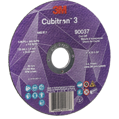 Cubitron 3 Cut-Off Wheel, 5" x 0.045", 7/8" Arbor, Type 1, Ceramic, 12250 RPM Meunier Outillage Industriel