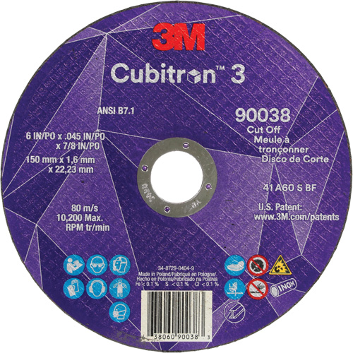 Cubitron 3 Cut-Off Wheel, 6" x 0.045", Type T27, Ceramic, 10200 RPM Meunier Outillage Industriel