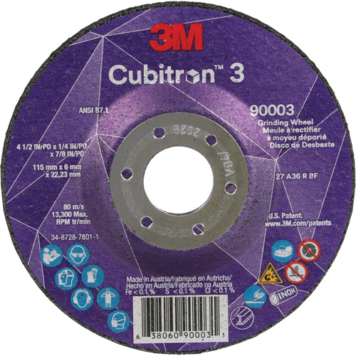 Cubitron 3 Depressed Centre Grinding Wheel, 4-1/2" x 1/4", 7/8" Arbor, Ceramic, Type T27 Meunier Outillage Industriel