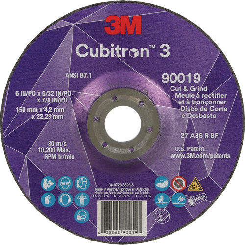 Cubitron 3 Cut & Grind Wheel, 6" x 5/32", 7/8" Arbor, Type T27, 36+ Grit, Ceramic Meunier Outillage Industriel