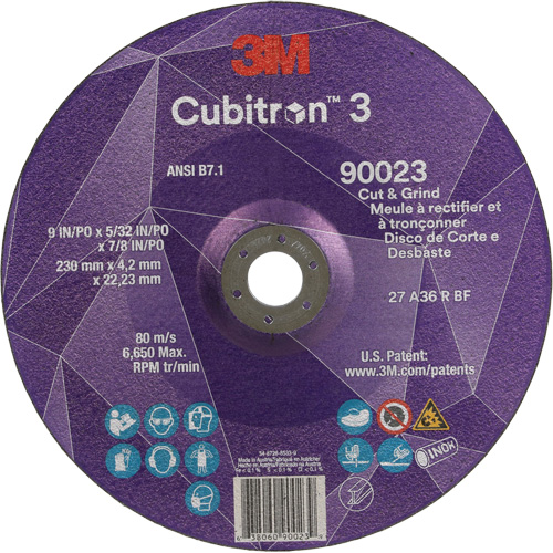 Cubitron 3 Cut & Grind Wheel, 9" x 5/32", 7/8" Arbor, Type T27, 36+ Grit, Ceramic Meunier Outillage Industriel