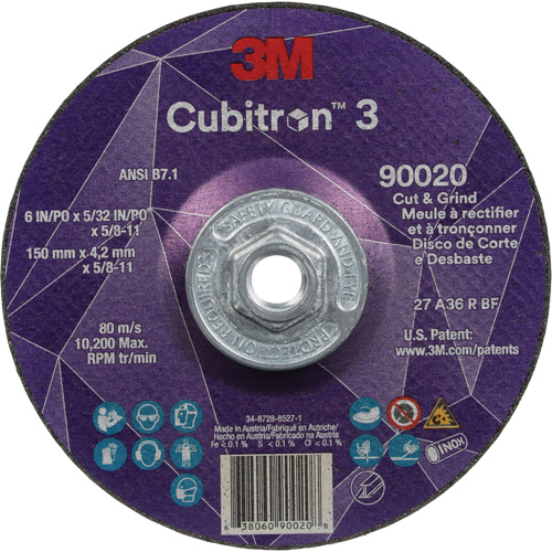 Cubitron 3 Cut & Grind Wheel, 6" x 5/32", 5/8"-11 Arbor, Type T27, 36+ Grit, Ceramic Meunier Outillage Industriel