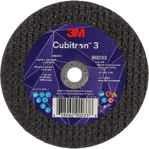 Cubitron 3 Cut-Off Wheel, 4" x 0.035", 3/8" Arbor, Type T1, Ceramic, 21000 RPM Meunier Outillage Industriel