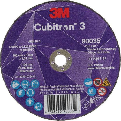Meule &agrave; tronçonner Cubitron 3, 4" x 1/8", Arbre de 3/8", Type T1, C&eacute;ramique, 21000 Tr/min Meunier Outillage Industriel