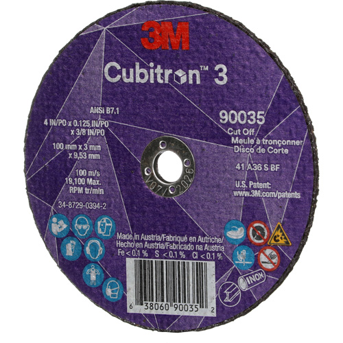 Meule &agrave; tronçonner Cubitron 3, 4" x 1/8", Arbre de 3/8", Type T1, C&eacute;ramique, 21000 Tr/min Meunier Outillage Industriel