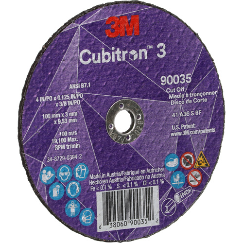 Meule &agrave; tronçonner Cubitron 3, 4" x 1/8", Arbre de 3/8", Type T1, C&eacute;ramique, 21000 Tr/min Meunier Outillage Industriel