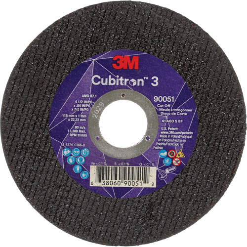 Meule &agrave; tronçonner Cubitron 3, 4-1/2" x 0,04", Arbre de 7/8", Type T1, C&eacute;ramique, 13 300 Tr/min Meunier Outillage Industriel