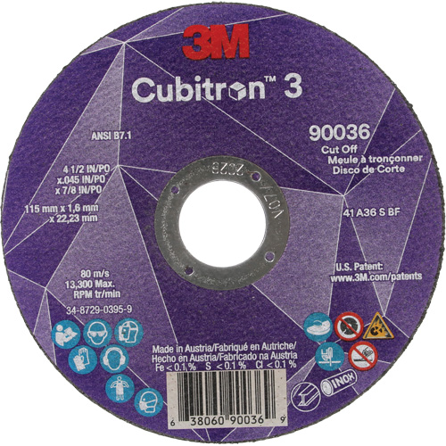Meule &agrave; tronçonner Cubitron 3, 4-1/2" x 0,045", Arbre de 7/8", Type T1, C&eacute;ramique, 13 300 Tr/min Meunier Outillage Industriel