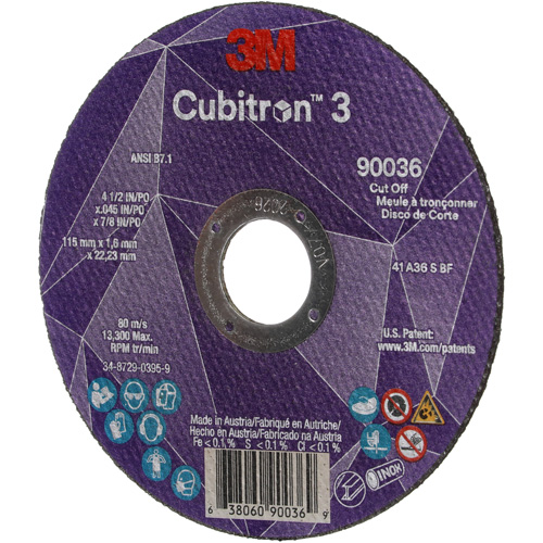 Meule &agrave; tronçonner Cubitron 3, 4-1/2" x 0,045", Arbre de 7/8", Type T1, C&eacute;ramique, 13 300 Tr/min Meunier Outillage Industriel